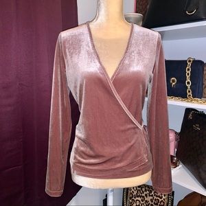 NWT Madewell Mauve Pink Long Sleeve Velvet Ballet Wrap Top